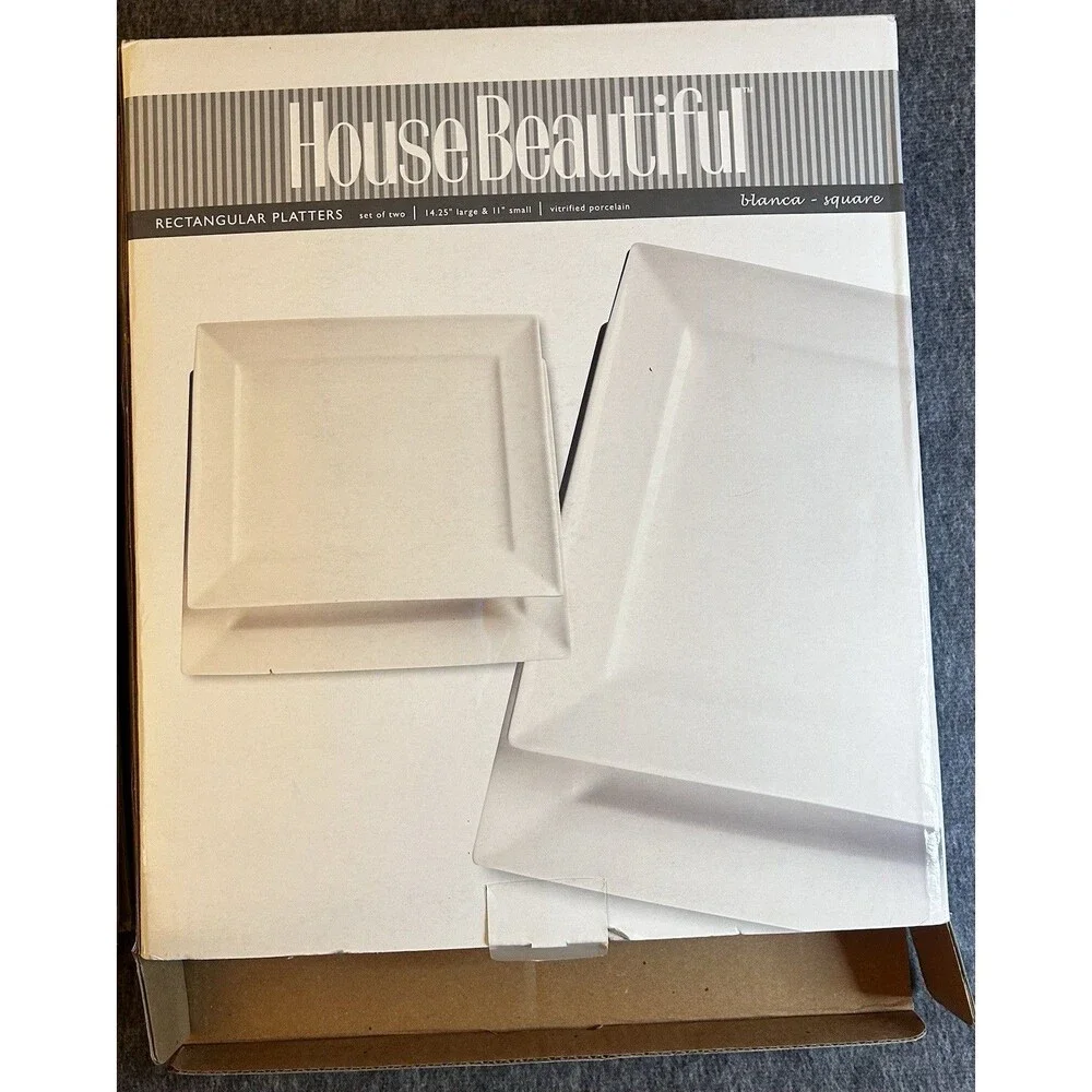 Rare House Beautiful BLANCA White Serving Platters Porcelain Set 14.25” & 11”